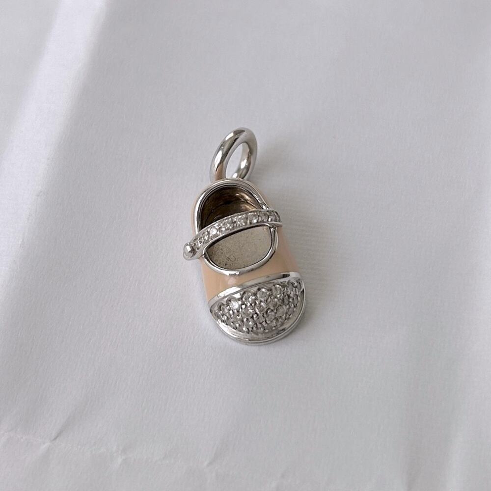 Aaron Basha saddle shoe pendant pink enamel pave diamonds charm 18K white gold